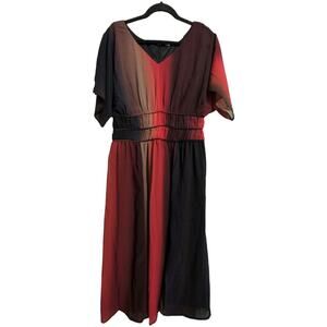 Wayward Fancies Olive Orange Ombre Stripe Smocked Waist A-line Dress Size S-4